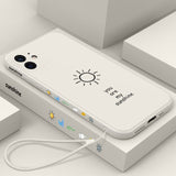 Sunshine Pattern Lanyard Soft Liquid Silicone Case For iPhone 13 12 11 Se