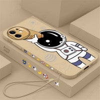 Astronaut Hand Lanyard Liquid Silicone Case for iPhone 13 12 11 Pro Max Mini