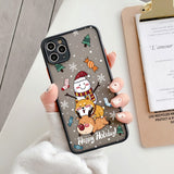 Cute Animal Cartoon Mery Christmas Matte Transparent Case For iPhone 13 12 11 Series