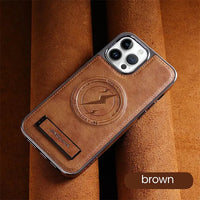 Luxury Leather Magnetic Wireless Charging Folding Bracket Shockproof Soft Case For iPhone 15 14 13 12 series