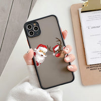 Cute Animal Cartoon Mery Christmas Matte Transparent Case For iPhone 13 12 11 Series