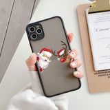 Cute Animal Cartoon Mery Christmas Matte Transparent Case For iPhone 13 12 11 Series