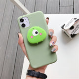 Cute 3D Cartoon Soft Silicone Stand Holder Case For iPhone 11 Series