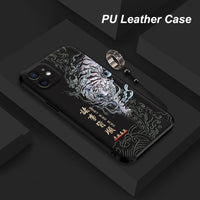 3D Embossed PU Leather Dragon Phoenix Anti knock Cover with Metal Ring for iPhone 12 11 Series