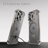 Aluminum Alloy Magnetic Stand Rimless Frosted Matte Case For iPhone 15 14 13 series