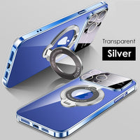 Transparent Magnetic Stand Bracket Glass Lens Film Cases For iPhone 15 14 13 12 series