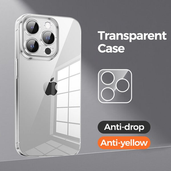 Crystal Transparent Back PC+TPU Anti-Yellow Full Lens Case For iPhone 15 14 13 series
