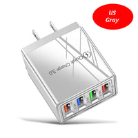 EU US UK Plug 4 Ports Charger Quick Charge 3.0 Wall for iPhone Samsung Xiaomi Huawei