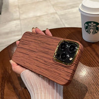 Luxury Shockproof Lens Protection Wooden Texture Frame Retro Case For iPhone 14 13 12 series