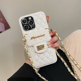 Luxury Rhombic Lattice Leather Card Bag Wallet Crossbody Strap Case For iPhone 14 13 12 series