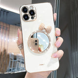 Luxury Makeup Mirror Pearl Bow Case for iPhone 12 11 Pro Max