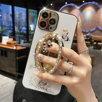 Glitter Diamond Butterfly Mirror Pearl Folding Stand Case For iPhone 14 13 12 series