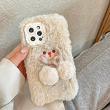 Fashion Bowknot Girl Style Plush Phone Case For iPhone 13 12 11 Series