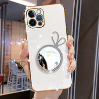 Bling Glitter Rabbit Makeup Mirror Plating Case for iPhone 13 12 11 Pro Max