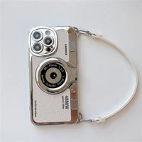 3D Luxury Camera With Hand Strap Leather Pattern Case for iPhone 15 14 13 12 series