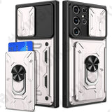 Slide Camera Protection 360° Ring Holder Slide Card Holder Wallet TPU Case For Samsung Galaxy S24 S23 S22 S21 Ultra Plus