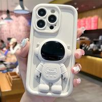 Cute 3D Astronaut Bracket Camera Protection Soft Silicone Case for iPhone 15 14 13 12 series