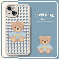 Love Bear Stripped Color Case For iPhone 14 13 12 series