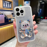 Cute 3D Bear Colored Bead Glitter Stand Holder Soft Case For iPhone 14 13 12 series