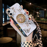 Luxury Creative Mirror 3D Ring Stand Inlaid Butterfly Phone Case For iPhone 12 11 XS Series