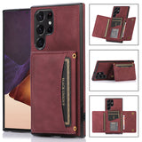 Triple Folded Matte Leather Wallet Card Slots Kickstand Flip Case for Samsung S22 S21 S20 Ultra Plus