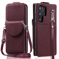 Leather Standing KickStand Wallet Case With Crossbody Lanyard For Samsung Galaxy S23 S22 S21 Ultra Plus