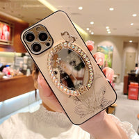 Pearl Mirror Flower Bracket Case for iPhone 14 13 12 series