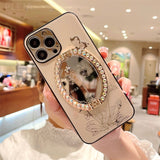 Pearl Mirror Flower Bracket Case for iPhone 14 13 12 series