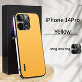 Luxury Straight Edge Leather Lens Glass Shockproof Case for iPhone 14 13 12 series