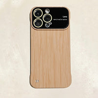 Slim Wood Pattern Frameless Lens Protector Hard PC Case For iPhone 14 13 12 series