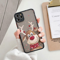 Cute Animal Cartoon Mery Christmas Matte Transparent Case For iPhone 13 12 11 Series