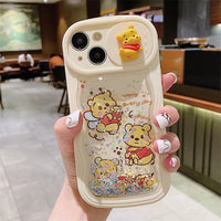 Cartoon Anime The Pooh Sliding Lens Camera Quicksand Case for iPhone 14 13 12 series