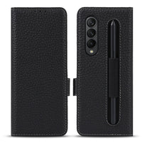 Genuine Leather Wallet Card Case With S Pen Slot For Samsung Galaxy Z Fold 3