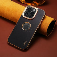 High-End Leather With Metal Camera Protection Business Case For iPhone 15 14 13 12 series