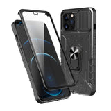 Double Sided Buckle Shockproof Armor Kickstand Holder Case with Tempered Glass Cover for iPhone 13 12 11 Pro Max