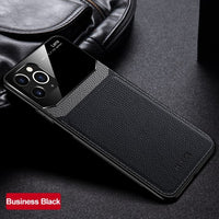 PU Leather Mirror Tempered Glass Lens Protection Case for iPhone 13 12 11 Series
