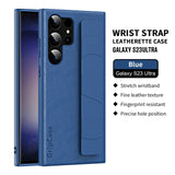 Luxury Plain Color PU Leather Wristband Strap Shockproof Case For Samsung Galaxy S23 S22 Ultra Plus