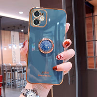 Luxury Soft Silicone Stand Ring Holder Case With Finger Ring For iPhone 12 11 Series