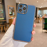 Luxury Plating Frosted Carbon Fiber Back Case for iPhone 13 12 Pro Max