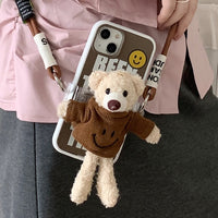 Cute Plush 3D Bear 2-in-1 Removable Silicone Case With Lanyard Strap Crossbody For iPhone 14 13 12 series