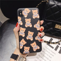 Leather Pattern Bear Soft TPU Silicone Case For iPhone 12 11 Series