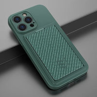 Carbon Fiber Solid Color Card Slots Shockproof Case With Camera Protection For iPhone 15 14 13 series