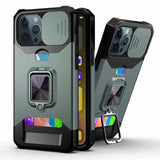 Slide Camera Protector Armor Metal Stand with Card Slot Case for iPhone 12 11 Series