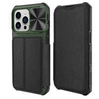 Leather Wallet Card Holder Hard PC Soft TPU Case With Slide Lens For iPhone 14 series
