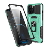 Double Sided Buckle Shockproof Armor Kickstand Holder Case with Tempered Glass Cover for iPhone 13 12 11 Pro Max