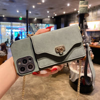Leather Matte Credit Card Slot Phone Case with Crossbody Strap For iPhone 12 11 XS Series