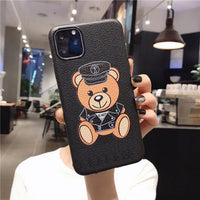 Leather Pattern Bear Soft TPU Silicone Case For iPhone 12 11 Series