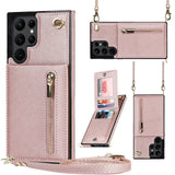 Luxury Leather Zipper Wallet Card Strap Case for Samsung Galaxy S22 S21 S20 Ultra Plus FE