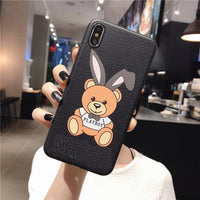 Leather Pattern Bear Soft TPU Silicone Case For iPhone 12 11 Series