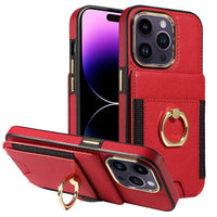 Leather Wallet Finger Ring KickStand Case For iPhone 15 14 13 12 series